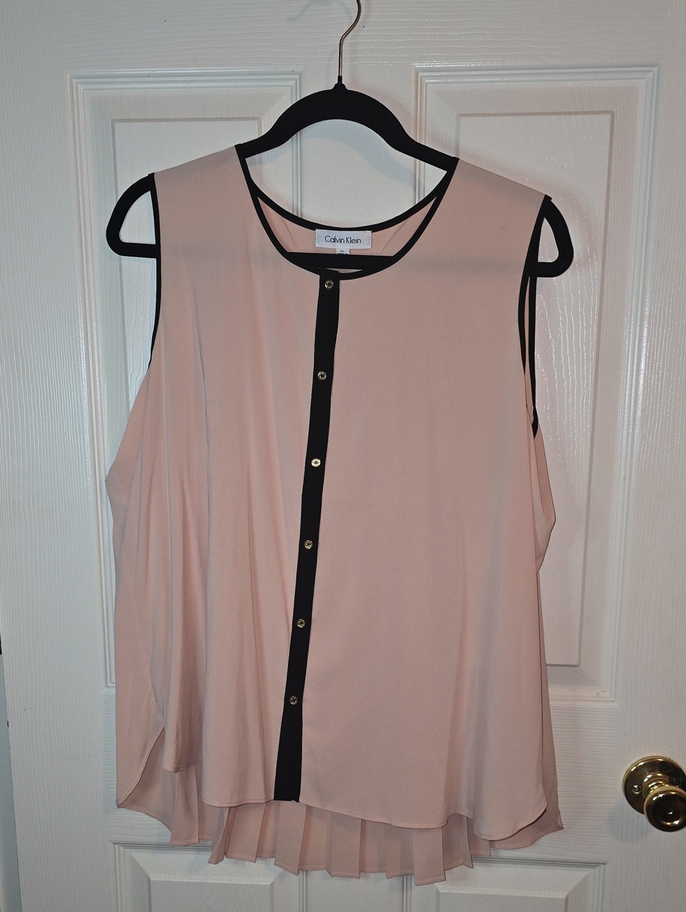 Calvin Klein Pale Pink Sleeveless Blouse with Black Trim